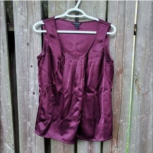 St. John Burgundy Pleated Liquid Heavy Satin Draped Blouse sz S
